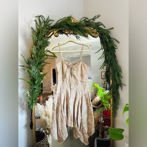 Anthropologie beige floral mini dress NWT large petite